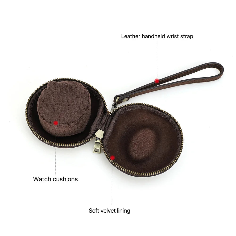 hard shell Genuine Leather travel Zipper Watch Storage case