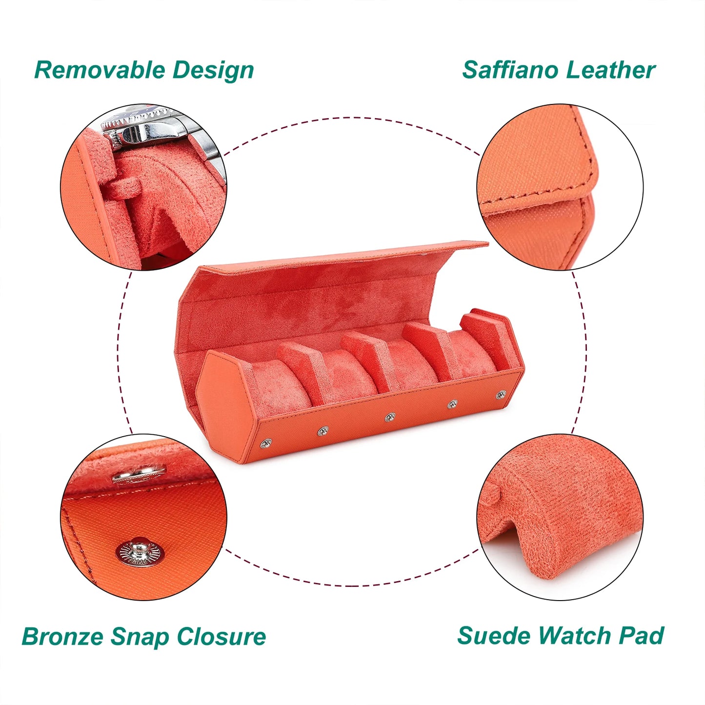 Genuine Leather Watch Roll Travel Case Watch Box Organizer