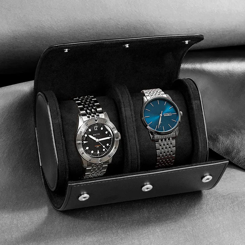Watch Roll Travel Case - 3 slot Watch Storage black or brown leather