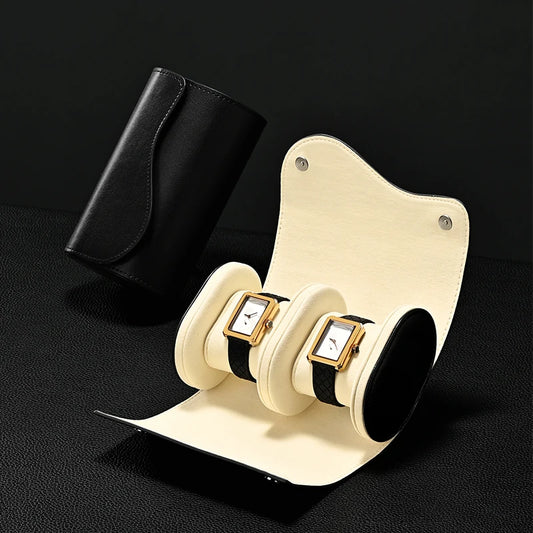 premium - Stylish Dual - two Slot Design with Elegant Curved Shape, Premium Leather Watch Case for Travel & Storage