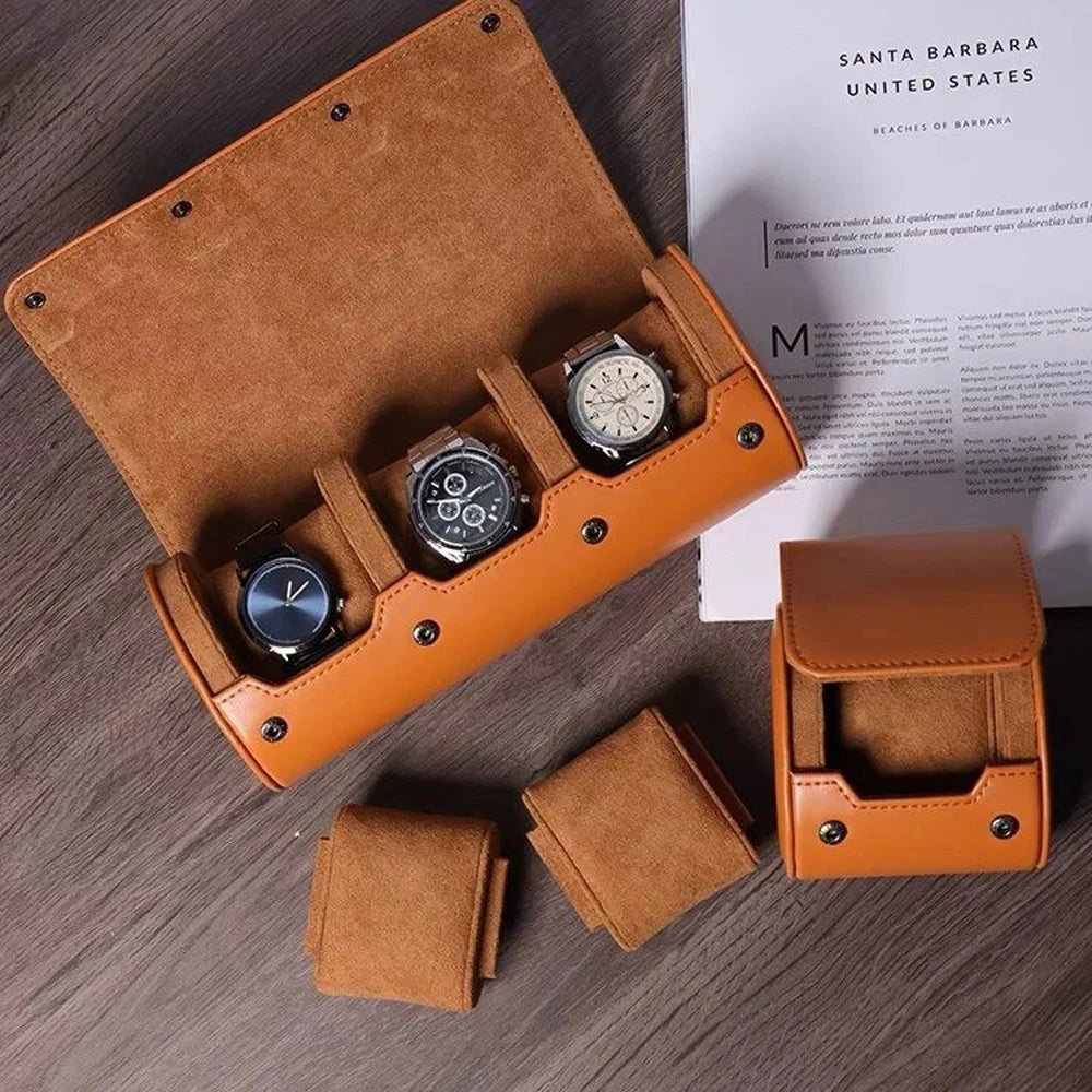 leather Watch Roll Travel Case Watch Organizer with 1/2/3 Slots