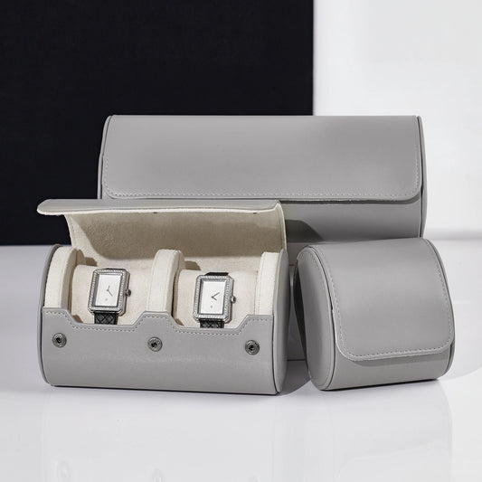 Premium Grey Leather Watch Storage Case - Portable & Elegant Watch Organizer with Soft Lining,Perfect for Travel and Daily Use