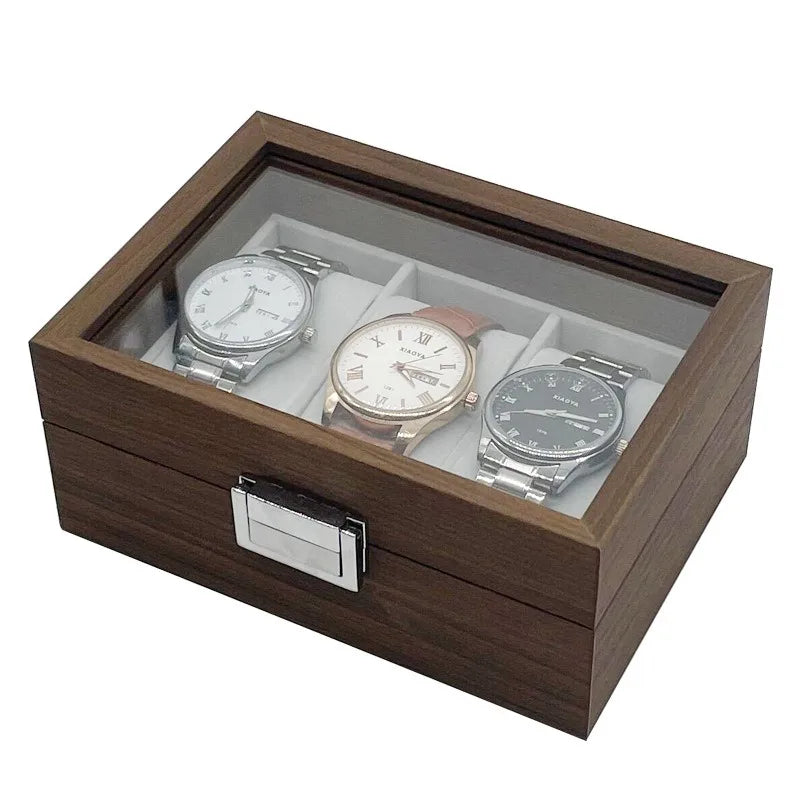 3 Slots Retro Series Walnut Dark Wood Box for Watches With Grey Velvet Interior