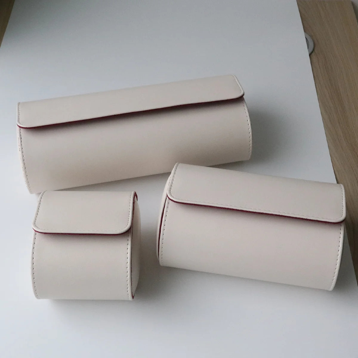 luxury beige Watch Roll with red velvet