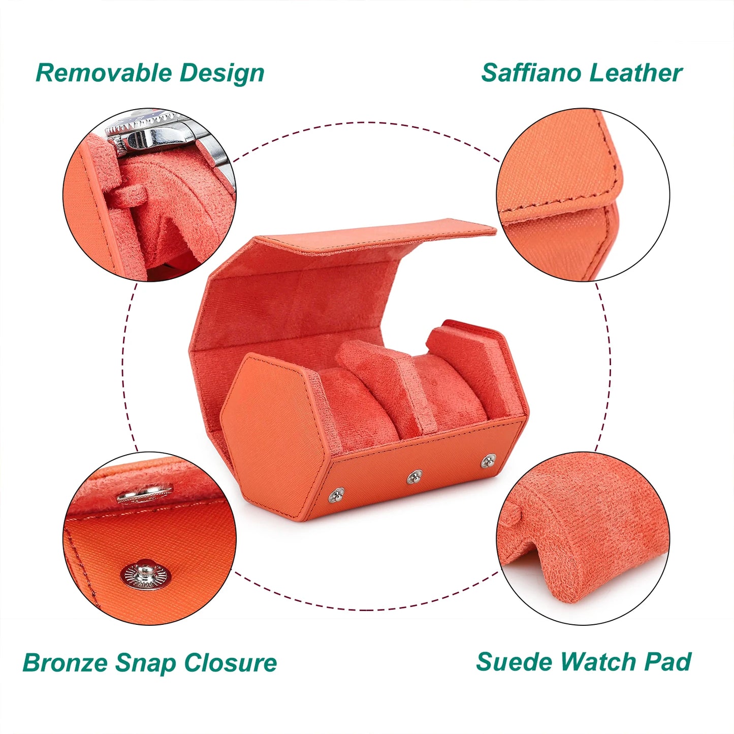 Saffiano Genuine Leather Watch Roll Storage Case Travel Organizer