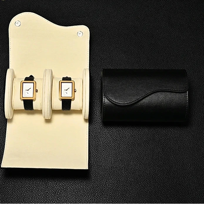 premium - Stylish Dual - two Slot Design with Elegant Curved Shape, Premium Leather Watch Case for Travel & Storage