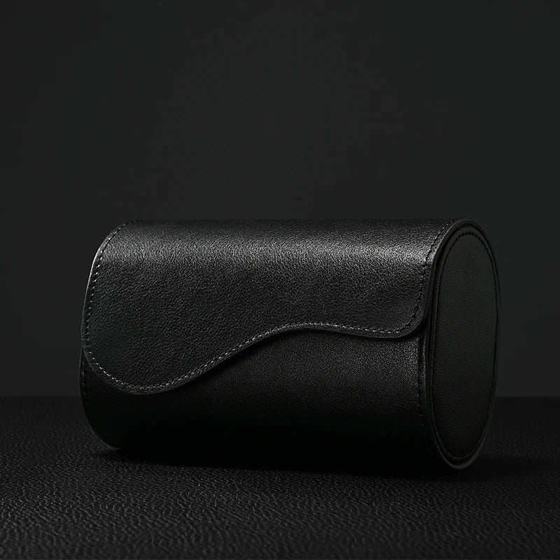 premium - Stylish Dual - two Slot Design with Elegant Curved Shape, Premium Leather Watch Case for Travel & Storage