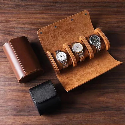 Watch Roll Travel Case - 3 slot Watch Storage black or brown leather
