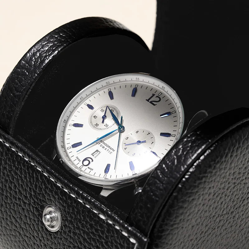 Luxury Faux Leather Watch Pouch: Portable Protective Case for Watches Stylish Black & Brown Travel Storage