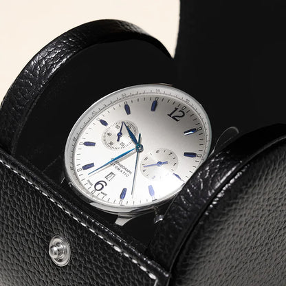 Luxury Faux Leather Watch Pouch: Portable Protective Case for Watches Stylish Black & Brown Travel Storage