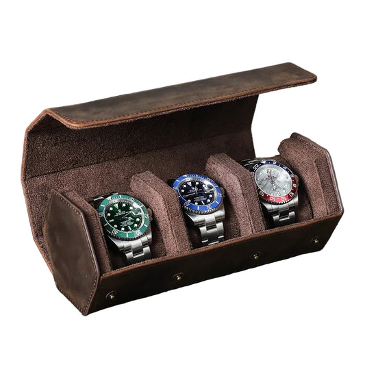 Hexago vintage leather Watch Roll Travel Case1/2/3/4 Slots