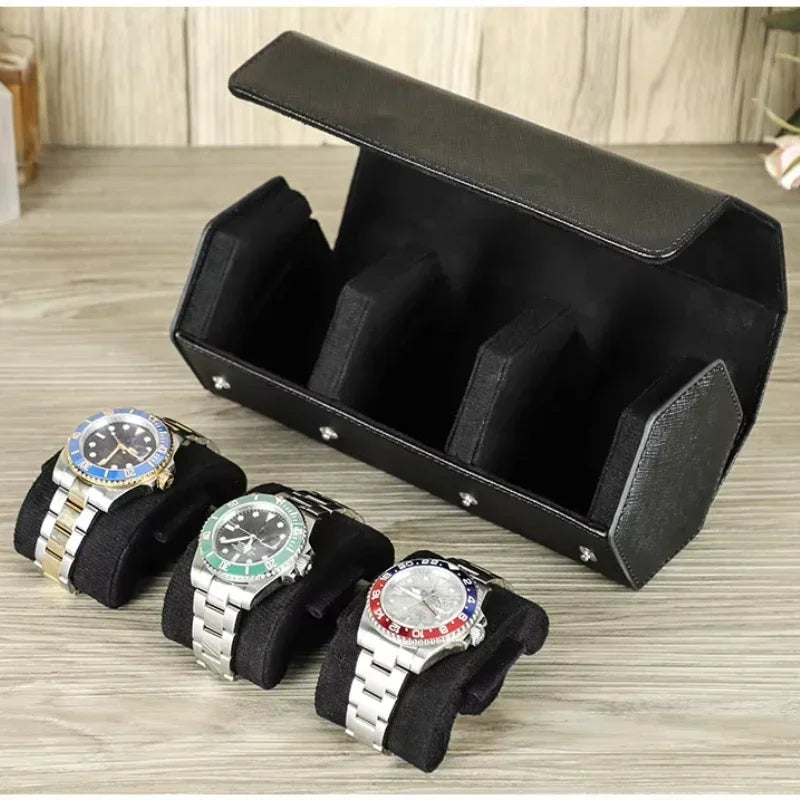 Saffiano Genuine Leather Watch Roll Storage Case Travel Organizer