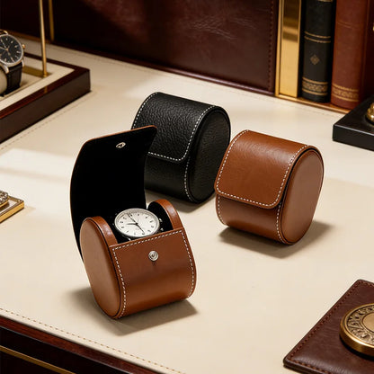 Luxury Faux Leather Watch Pouch: Portable Protective Case for Watches Stylish Black & Brown Travel Storage