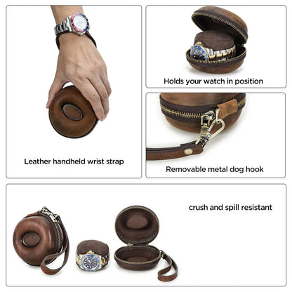 hard shell Genuine Leather travel Zipper Watch Storage case