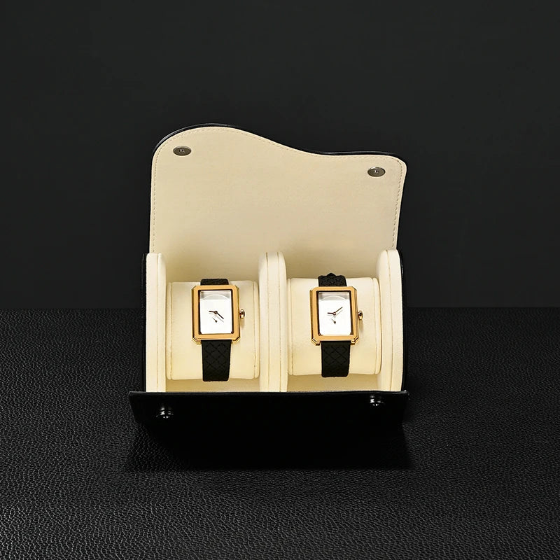 premium - Stylish Dual - two Slot Design with Elegant Curved Shape, Premium Leather Watch Case for Travel & Storage
