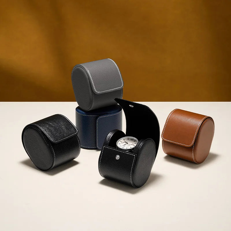 Luxury Faux Leather Watch Pouch: Portable Protective Case for Watches Stylish Black & Brown Travel Storage