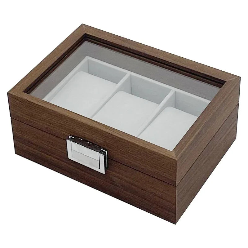 3 Slots Retro Series Walnut Dark Wood Box for Watches With Grey Velvet Interior