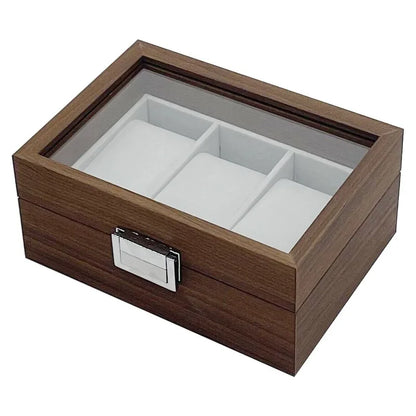 3 Slots Retro Series Walnut Dark Wood Box for Watches With Grey Velvet Interior