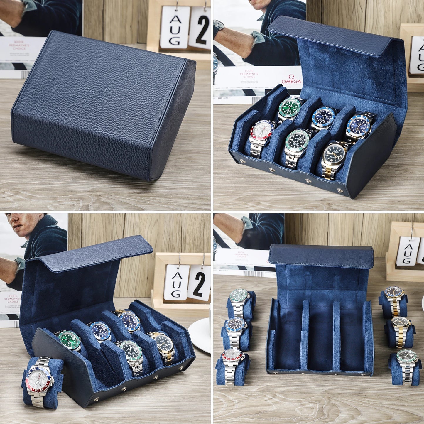 Genuine Leather Watch Travel Case 6/8 Slot Watch Roll Case Organizer Display Storage Box