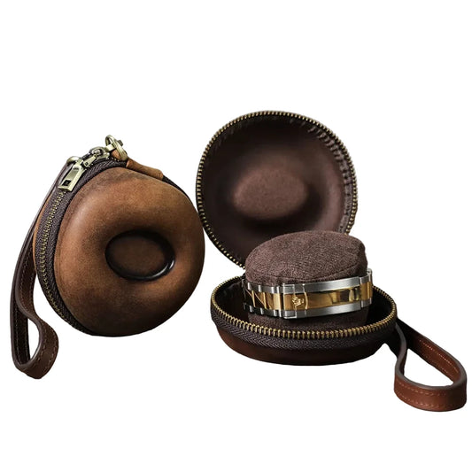 hard shell Genuine Leather travel Zipper Watch Storage case