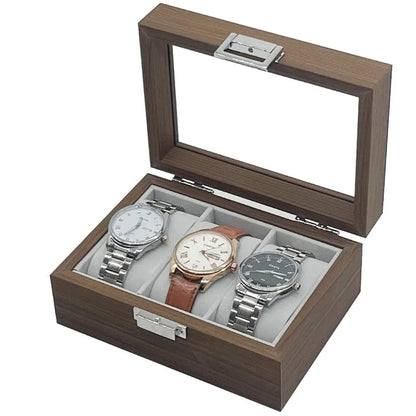 3 Slots Retro Series Walnut Dark Wood Box for Watches With Grey Velvet Interior