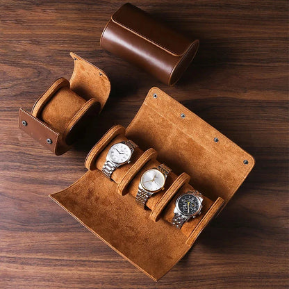 Watch Roll Travel Case - 3 slot Watch Storage black or brown leather