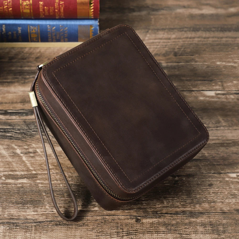Genuine Leather two slot Watch Travel Case with Sunglasses slot Soft suede Lining