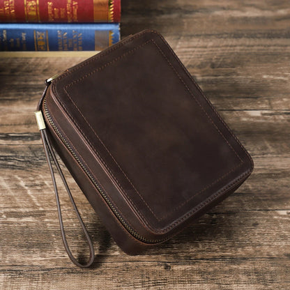 Genuine Leather two slot Watch Travel Case with Sunglasses slot Soft suede Lining