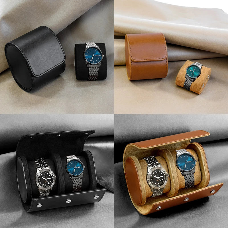 Watch Roll Travel Case - 3 slot Watch Storage black or brown leather