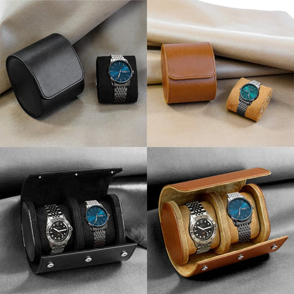 Watch Roll Travel Case - 3 slot Watch Storage black or brown leather