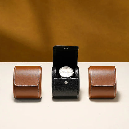 Luxury Faux Leather Watch Pouch: Portable Protective Case for Watches Stylish Black & Brown Travel Storage