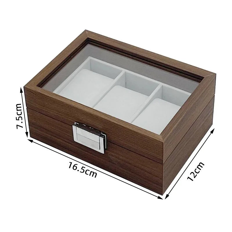 3 Slots Retro Series Walnut Dark Wood Box for Watches With Grey Velvet Interior