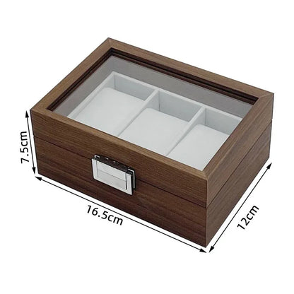 3 Slots Retro Series Walnut Dark Wood Box for Watches With Grey Velvet Interior