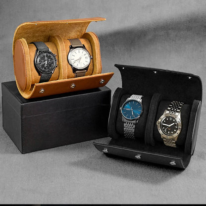 Watch Roll Travel Case - 3 slot Watch Storage black or brown leather