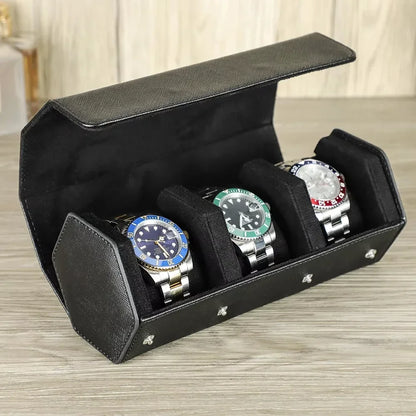 Saffiano Genuine Leather Watch Roll Storage Case Travel Organizer