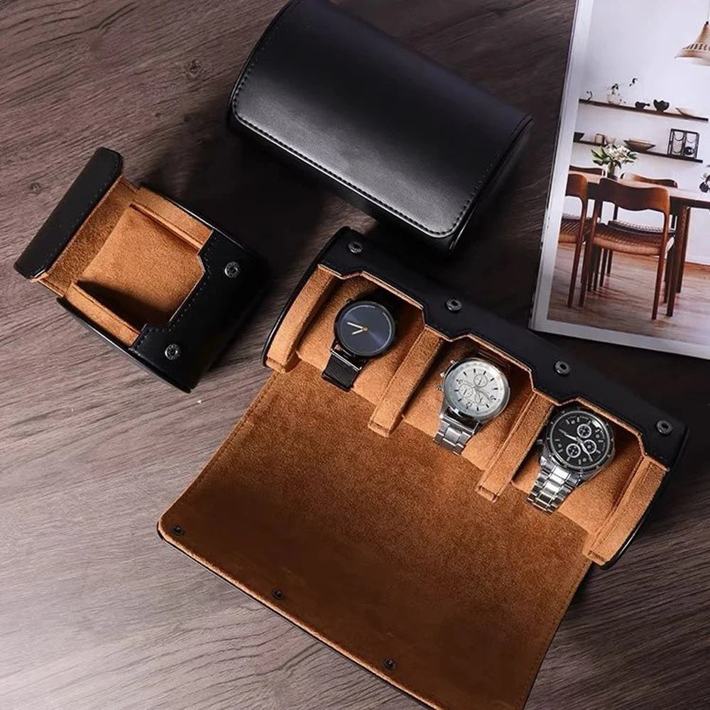 leather Watch Roll Travel Case Watch Organizer with 1/2/3 Slots