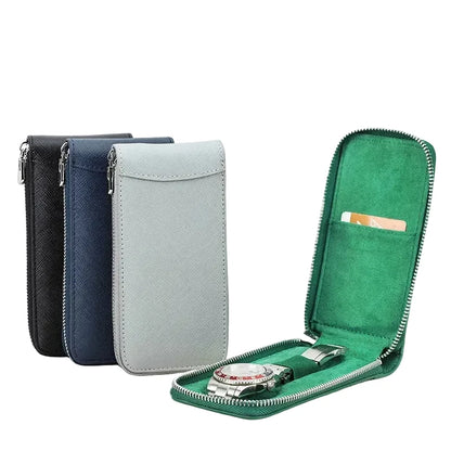 Genuine saffiano Leather single Watch Case with card slot
