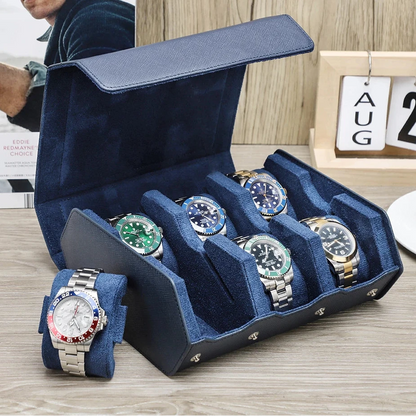 Genuine Leather Watch Travel Case 6/8 Slot Watch Roll Case Organizer Display Storage Box